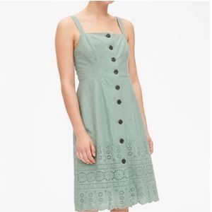 Gap Sage Button Down Eyelet Midi Dress